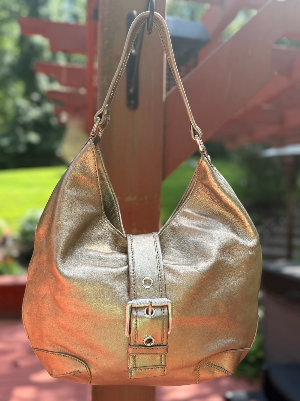 Michael Kors Metallic Brown Leather Shoulder Hobo Bag - Picture 12 of 15